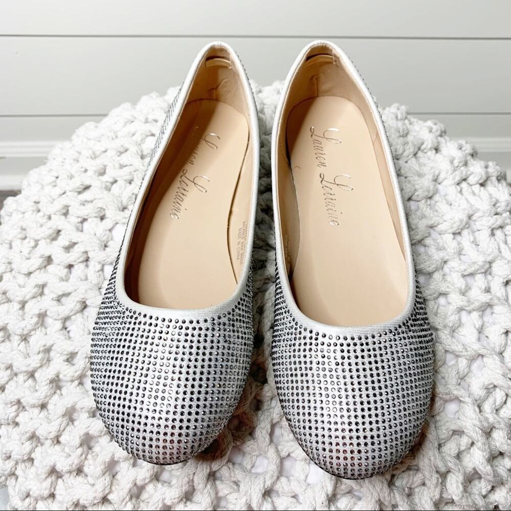 Lauren Lorraine Bella Embellished Rhinestone Ballet Flats Silver Size 8M